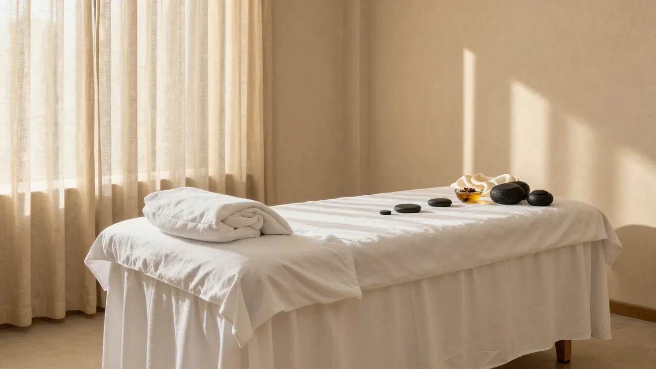 Klidná a profesionální prostora pro tantrickou masáž s lávovými kameny a oleji.