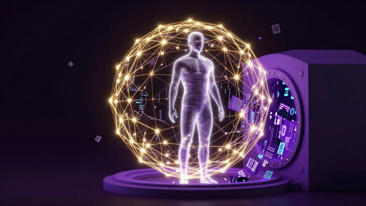 Koncept digitální diskrétnosti a šifrování osobních údajů v moderní podobě.