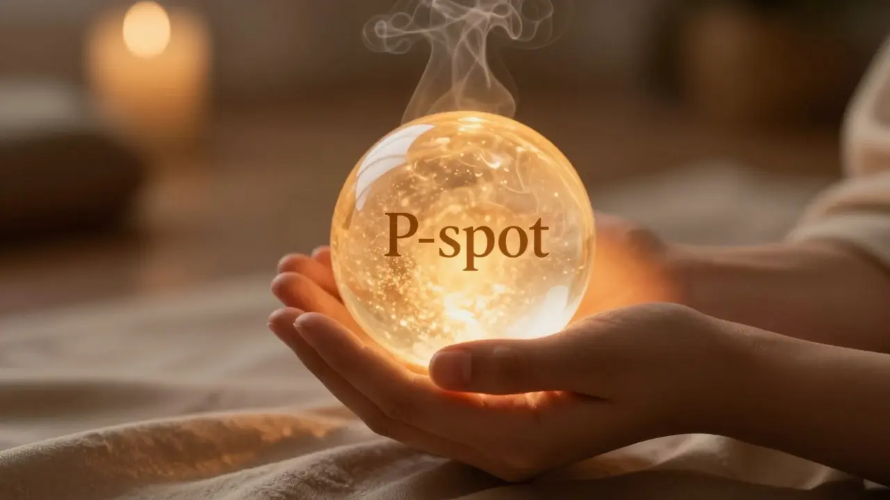 Světící jantarová koule v dlaních symbolizující vnitřní teplo a energii