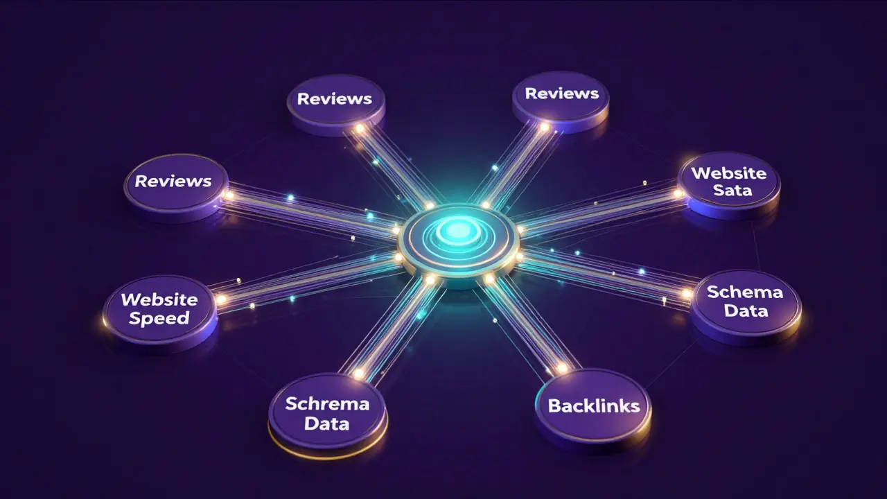 Abstract visualization of SEO connections and digital authority network