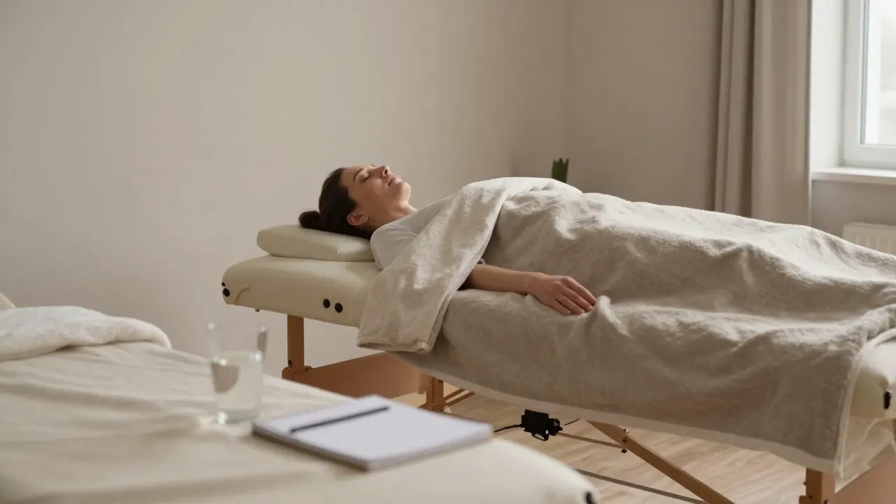 Klient pod dekou v klidné místnosti po stabilizační fázi